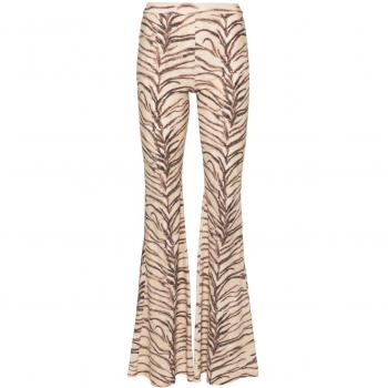 Stella McCartney Women's Tiger Print Nyon Trousers, Beige, Size Large, Wide Flared Trousers