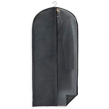 Rayen - Funda de ropa para armario. Funda de traje para percha con cremallera. Cubre vestido resistente al polvo, humedad y polillas. 60 x 135 cm. Gris Oscuro/Translúcido