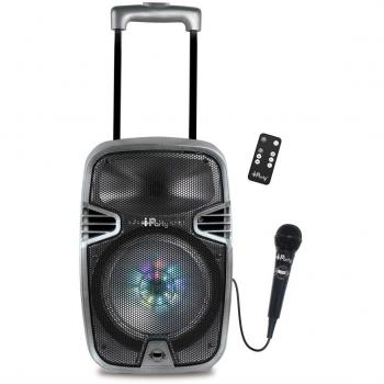 LEXIBOOK iparty-Altavoz Luminoso Bluetooth con asa y Ruedas, micrófono, Puertos USB, SD, TF, mmc y aux-in, Entrada Instrumento, Mando a Distancia, batería Recargable K8250, Color Gris