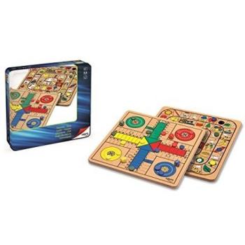 Wooden Parchis-Oca Game in Metal Box