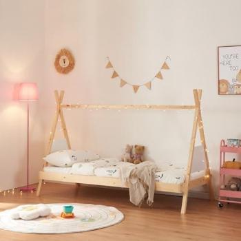 Cama Infantil Siikajoki Tipi de Madera de Pino 90x200 cm - Natural/Blanco