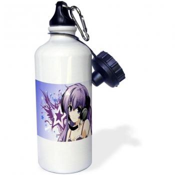 3dRose WB _ 204364 _ 1 Impresión De Anime con auriculares en violeta Botella de agua deportiva, 21 oz, color blanco