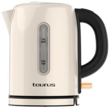 Hervidor Eléctrico Taurus Vintage Compact Crema 2400W 1L con Base 360°, Apagado Automático, LED, Asa Ergonómica y Visor de Agua