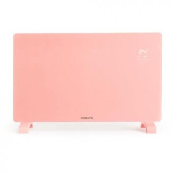 Calefactor Eléctrico de Cristal Rosa Pastel 2000W con WiFi y Pantalla LED Táctil, Instalación en Pared o Suelo, Bajo Consumo