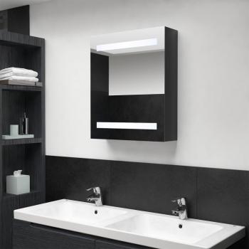 Mueble de baño con espejo y LED negro pulido 50x14x60 cm
