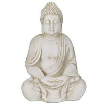 Estatua Buda XXL Resistente a Intemperie y Heladas, 70 cm de Alto, Decoración de Jardín en Color Crema