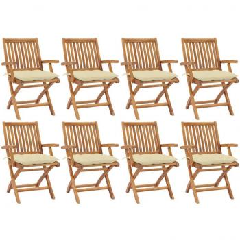 Folding Garden Chairs Set with Cushions - 8 Pieces Solid Teak Wood