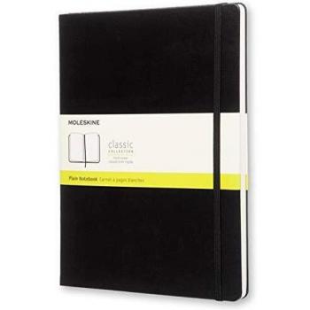 Moleskine Classic Plain Paper Notebook, Hard Cover and Elastic Closure Journal, Color Black, Size Extra Large 19 x 25 cm, 192 Pages