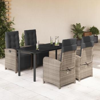 5-Piece Grey Poly Rattan Garden Dining Set with Cushions