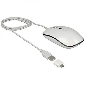 Ratón Óptico Cableado USB-A y USB-C de 4 Botones para Escritorio - Color Blanco