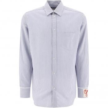 Golden Goose Men's Alvise Striped Shirt in White, Size Large, GMP00246P00054880197, Casual Shirt, Male, Blue, Size: L G Embroidered Long Sleeve Shirt