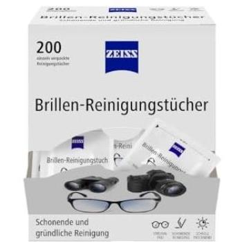 ZEISS Toallitas de Limpieza de Gafas con Alcohol 200 Unidades para una Limpieza Suave y Profunda de Tus Gafas, Cada paño se envía Individualmente y es Ideal para Viajar o Viajar
