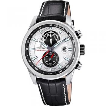 Reloj Festina Timeless Chronograph F20695/1, Hombre, Caja de Acero Inoxidable 316L Plateado, Correa de Piel Negra