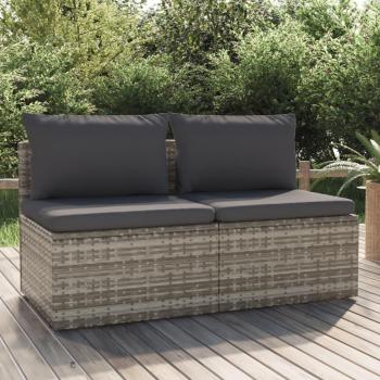 Gray Poly Rattan 2-Seater Outdoor Sofa with Cushions