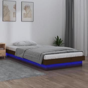 Estructura de cama individual de madera maciza con LED 75x190 cm color marrón mel