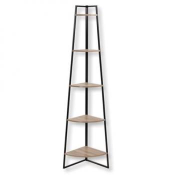 Estantería Esquinera de 5 Niveles COLORADO - Efecto Madera - 180 x 36 x P36 cm - Metal y Madera