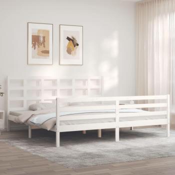 Cama de madera maciza con cabecero blanco 200x200 cm