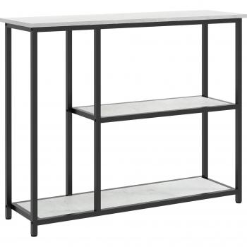 Mesa Consola Multifuncional con 2 Niveles y Protección Antivuelco, Estante de Acero Blanco, 100 x 30 x 80 cm
