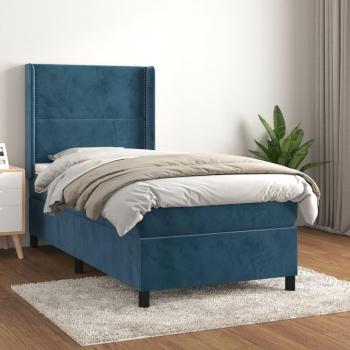 Cama box spring suave con colchón de terciopelo azul oscuro 80x200 cm
