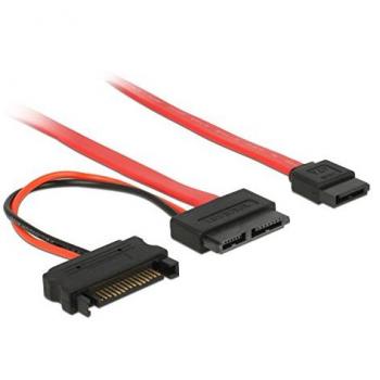Cable SATA DeLOCK 0.3m Rojo para Dispositivos Slimline, Conector de 13 pines a 7 pines y 15V