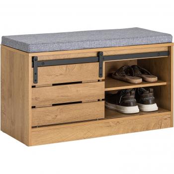 SoBuy FSR120-N Armario de Almacenamiento para Entrada Banco Zapatero con Puerta corrediza de Granero y Estantes Natural 80 x 35 x 48 cm