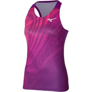 Mizuno Charge Printed Camiseta De Tirantes Mujeres - Lila, camiseta de pádel, color púrpura, diseño impreso, sin mangas