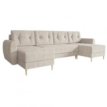 Sofá rinconero Memphis 140, color marrón claro, con función de descanso y caja de ropa de cama, dimensiones 307x139x95cm