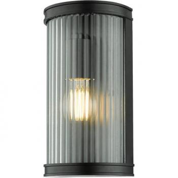 Aplique de pared Anund Negro mate con cristal estriado, 1 bombilla, dimensiones de 28 cm, clasificación IP44