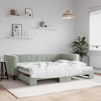Sofá cama nido terciopelo gris claro 90x200 cm con cama extraíble