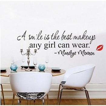 Soledi® una sonrisa es la mejor maquillaje cualquier chica puede Wear Marilyn Monroe decoración de la pared decoración DIY arte beso pared Mural de pegatinas de vinilo Niñas Habitación Cama habitación