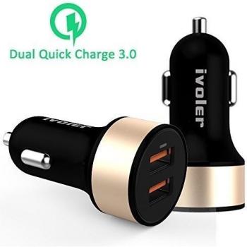 [Qualcomm Certificado] iVoler Dual Quick Charge 3.0 36W 2 Puertos USB Cargador de Coche [2*QC 3.0 Puerto] para iPhone, iPad,Samsung Galaxy S7/S7 Edge/S6,LG G5,Asus Zenfone 3,Nexus 6P/5X y más -Negro