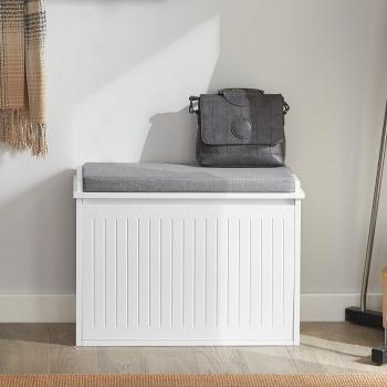 Banco Zapatero SoBuy FSR98-W con 1 Cajón Organizador, dimensiones 62 x 26 x 46 cm, fabricado en Madera de ingeniería, color blanco, incluye cojín acolchado