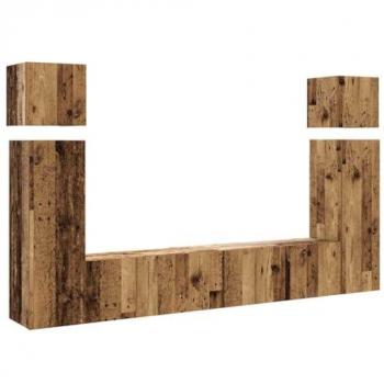 Conjunto de mueble de TV 8 piezas montado en la pared, madera envejecida y compuesta