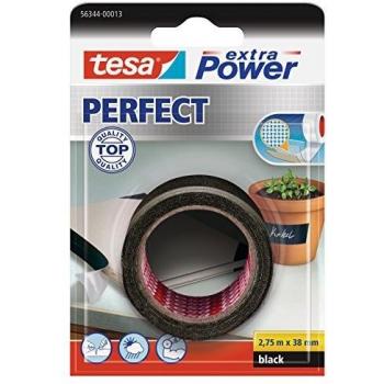 tesa Extra Power Perfect , Cinta de Reparación Reforzada en Tela para Confeccionar, Reparar, Fijar, Reforzar y Etiquetar , Negra , 2.75 m x 38 mm
