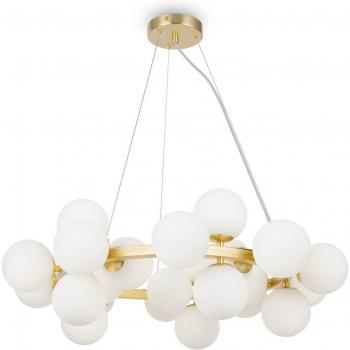Lámpara colgante Dallas de 25 luces, redonda, dorada, moderna con pantalla blanca mate y casquillo G9
