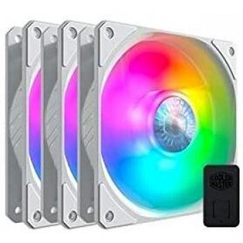 Cooler Master SickleFlow 120 ARGB Edición Blanca 3 en 1 Ventiladores de Caja, 3x120mm, Incluye Controlador, Compatible Placa Base ARGB, Aspas Air Balance Blancas, 62 CFM, 2.5 mmH2O, 8 a 27 dBA, ARGB