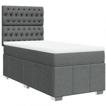 Cama box spring con colchón de tela gris oscuro 80x200 cm
