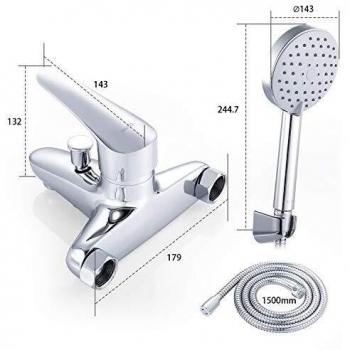 Grifo Bañera y ducha Dalmo, Mezclador de Baño de Una Sola Palanca con Cabezal de Ducha y Manguera de 1,5 m, Superficie Revestida de Cromo, Cuerpo de Cobre Puro