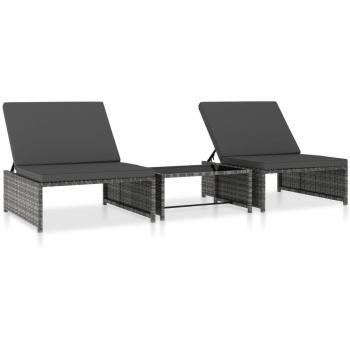 Juego de Muebles de Ratán para Exterior - Tumbonas con Mesita - 2 Unidades - Gris
