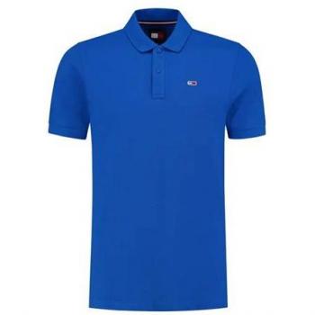 Tommy Jeans Men's Slim Polo - Persian Blue - Size M, Cotton Polo with Button Fastening