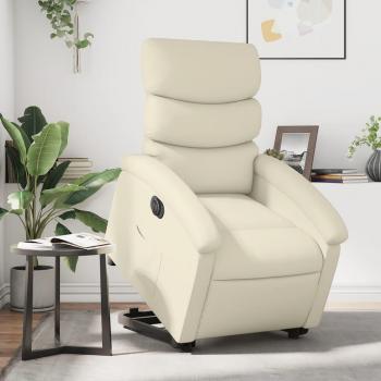 Sillón reclinable elevable eléctrico de cuero sintético crema Vidaxl