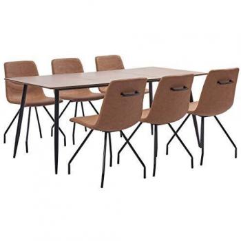vidaXL Juego de Comedor 7 Piezas Cuero Sintético Mobiliario Decoración Interior Casa Hogar Robusto Duradero Resistente Funcional Práctico Útil Marrón