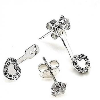 Pendientes de Plata de Ley 925m con diseño de Corazón y Circonita Desmontables tipo Ear Jacket, con Cierre a Presión para Mujer