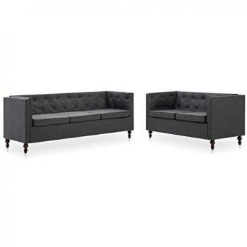 vidaXL Set de Sofás Chesterfield 2 Pzas Tela Gris Oscuro Asiento Sillón Mueble