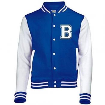 Edward Sinclair - Chaqueta para niños personalizada, con nombre en la parte trasera e inicial en la parte delantera Royal Blue & White Sleeves 9-11 Años