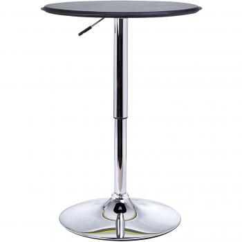 Mesa de Bar Regulable en Altura Hidráulica HOMCOM, Vinilo Negro, Diámetro Ø63 cm, Altura Ajustable 67-93 cm, Base de Hierro Cromado