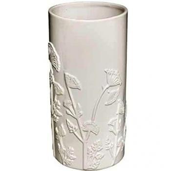 Jarrón Mind de cerámica blanca con relieve floral - Altura 25 cm