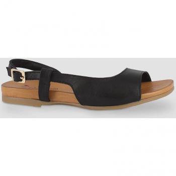 Sandalias planas de mujer de piel en negro