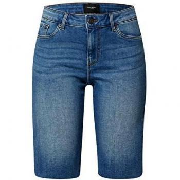 Vero Moda Vmseven MR Slim Long Shorts VI363 Pantalones Cortos de Jean, Medio De Mezclilla Azul, XS para Mujer