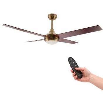 Ventilador de Techo LED 18W Cuero/Nogal con Mando a Distancia, Motor DC 27W, Bajo Consumo, 6 Velocidades, Silencioso, 4 Aspas, Función Invierno
